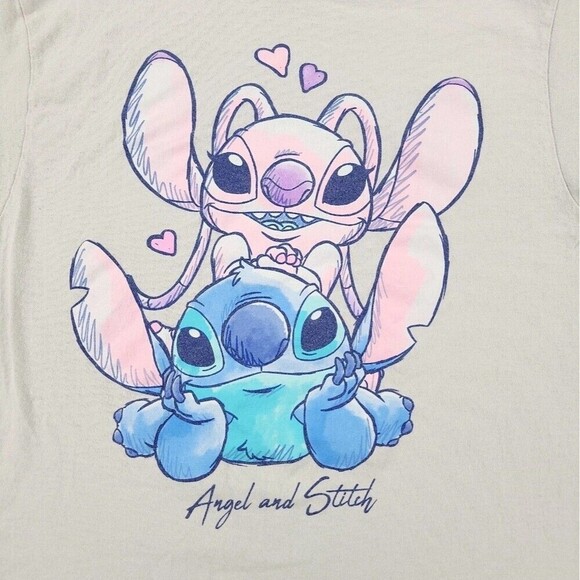 Disney Shirt Men's Large Gray Angel And Stitch Graphic Tee Short Sleeve Cr70 New - Picture 2 of 5